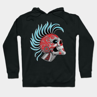 Tattooed Robot Skull with Blue Mohawk Hoodie